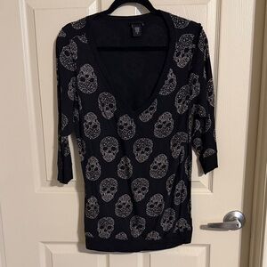 Torrid Black and Silver Skull Long Sleeve Top